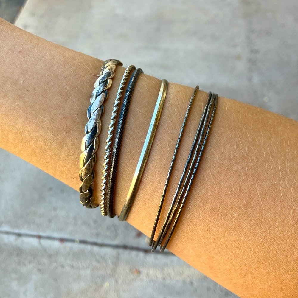 Elegant Minimalist Silver Bangle Stack of 8 - Picture 2 of 5